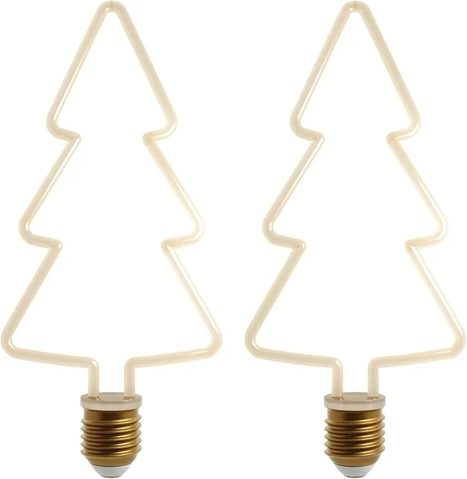 Set of warm white Christmas LED bulbs in shapes like stars, trees, hearts, and snowflakes with E27 base