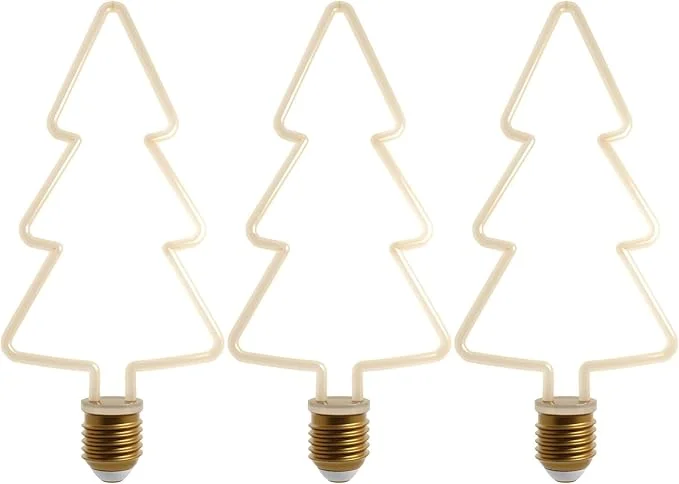 Set of warm white Christmas LED bulbs in shapes like stars, trees, hearts, and snowflakes with E27 base