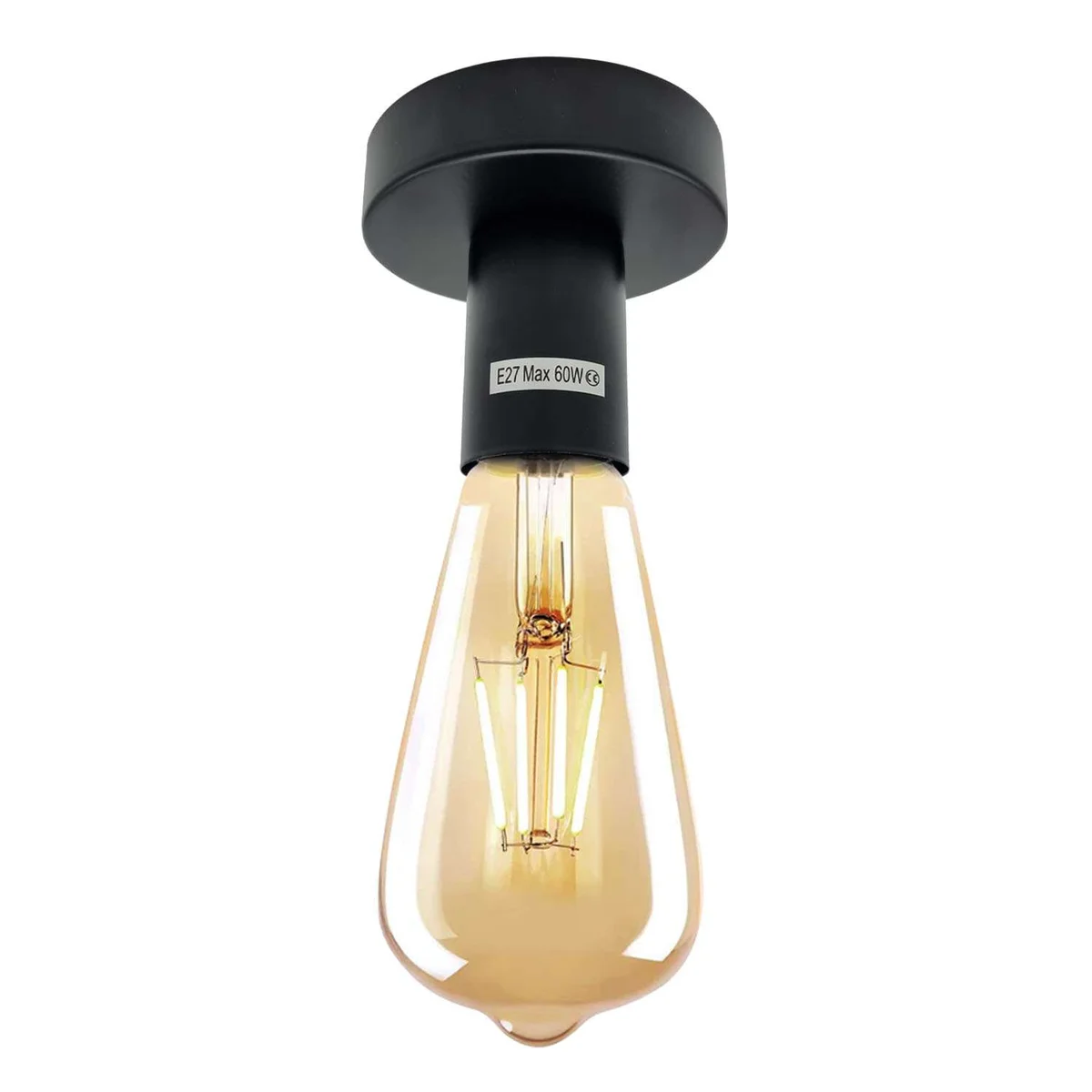 Vintage industrial metal flush ceiling light holder with ES E27 fitting in a sleek, rust-resistant design