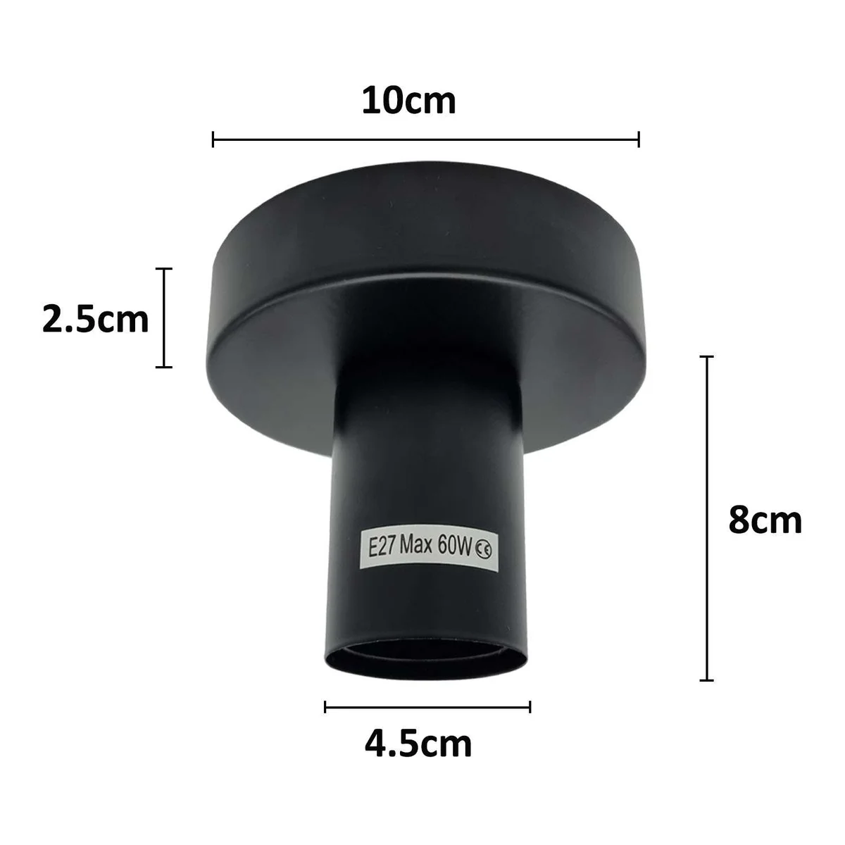 Vintage industrial metal flush mount ceiling light holder with E27 fitting and round ceiling rose in matte finish