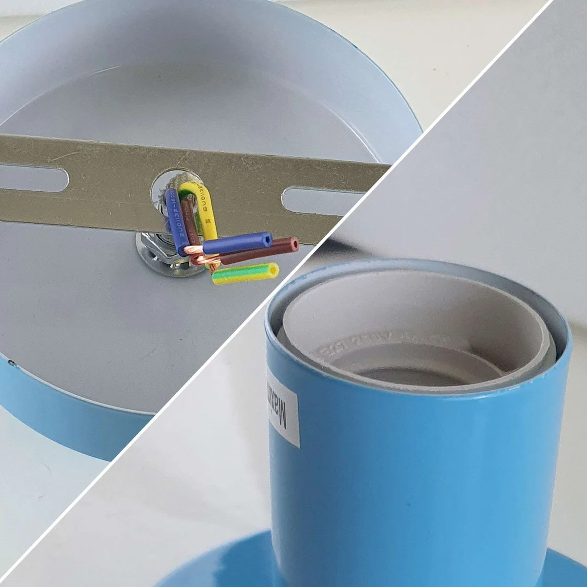 Vintage ceiling light metal flush mount holder with ES E27 fitting, showing compact design and industrial style details