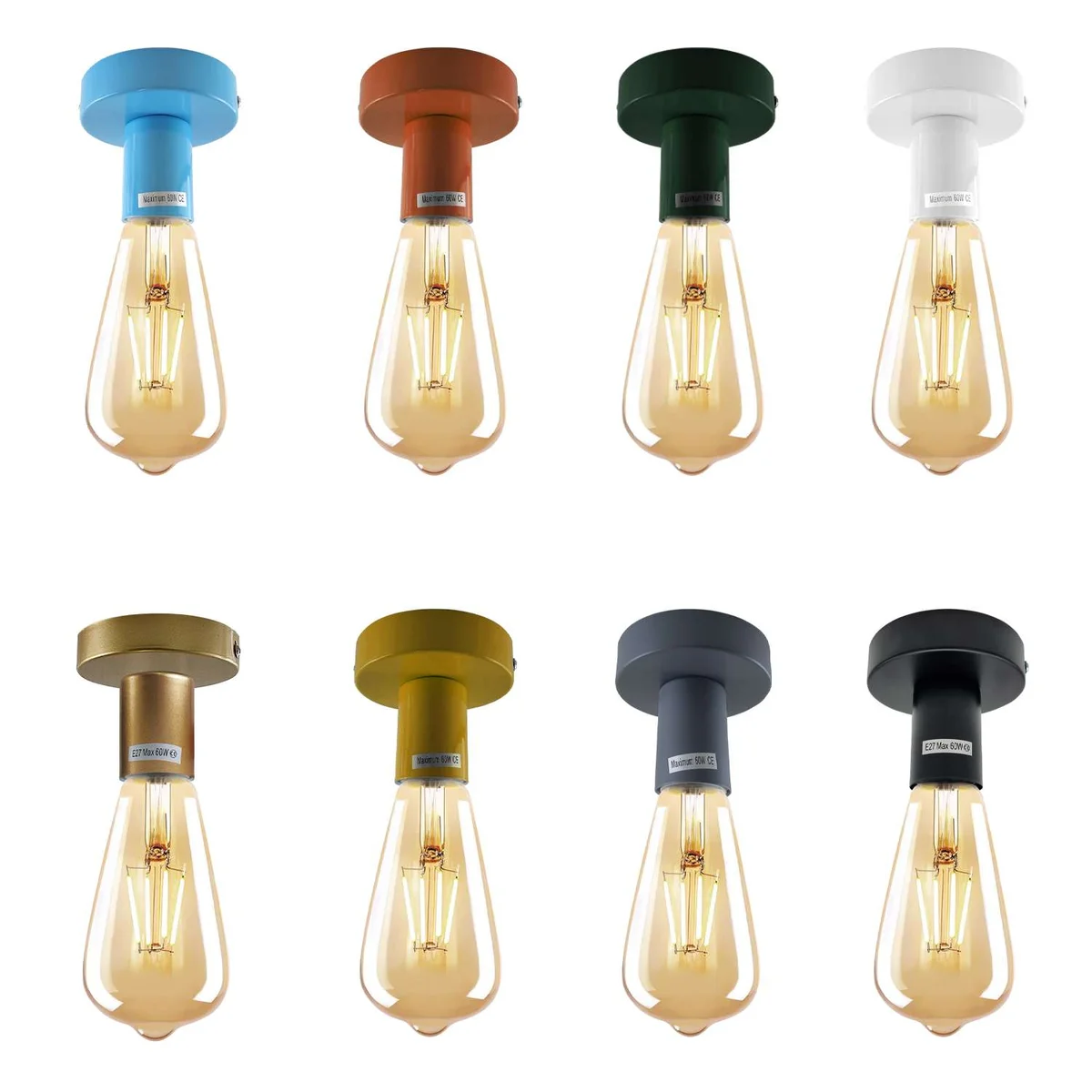 Vintage industrial metal flush ceiling light holder with ES E27 fitting and compact design for low ceilings