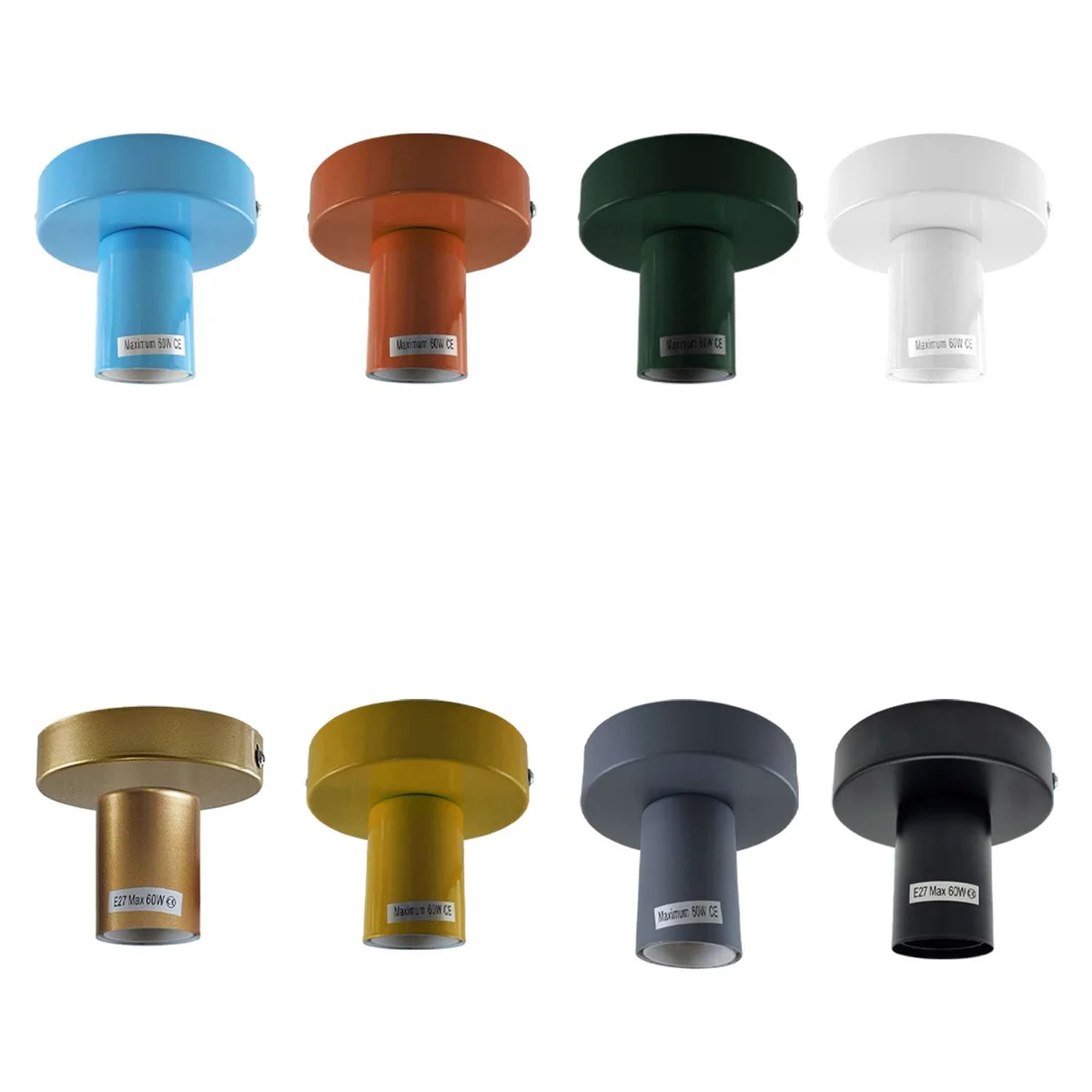 Vintage ceiling light metal flush mount holder with E27 fitting, showing top and side views on a white background