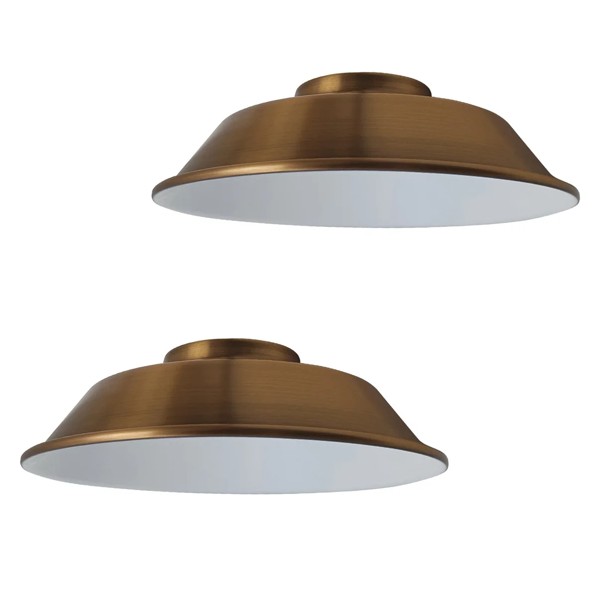 Two curvy vintage metal lamp shade 2 pack with reducer plates shown side by side on a white background