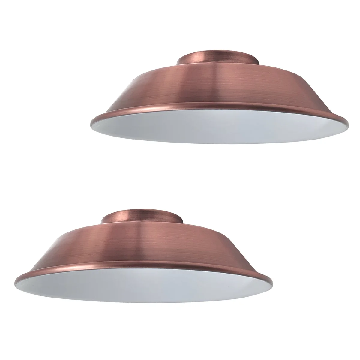 Two curvy industrial metal lamp shades with reducer plates, vintage style, easy fit, shown on a white background