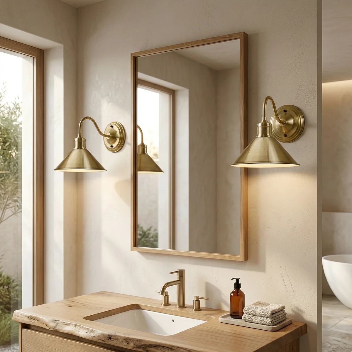 Industrial curved arm wall light with 22cm conical metal shade and 21cm swan-neck arm in matte black finish