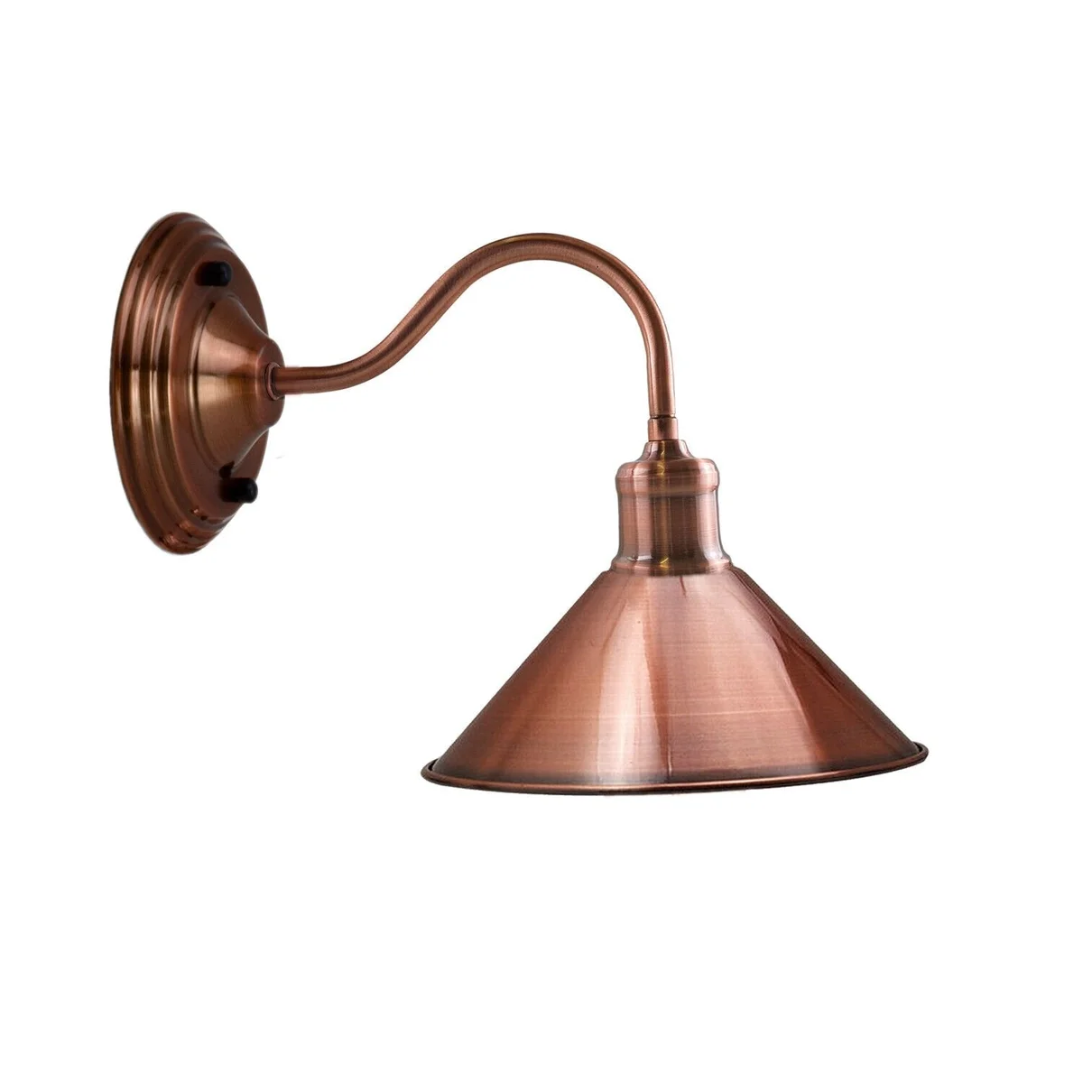 Industrial wall sconce with 22cm conical metal shade and curved arm, shown in matte black finish mounted on wall