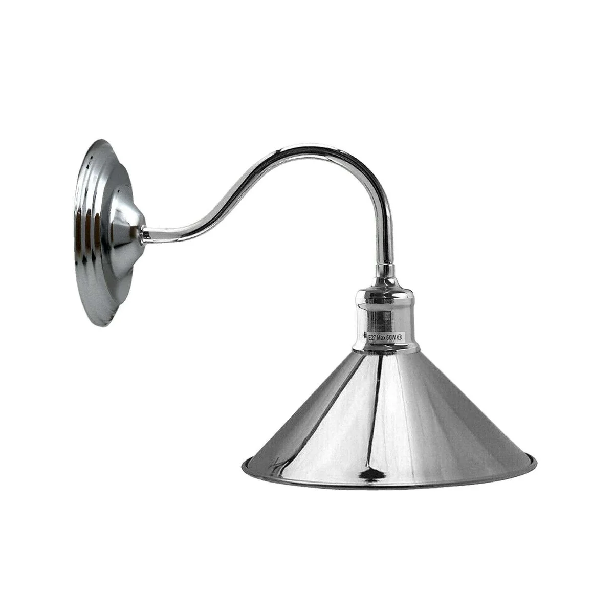 Industrial wall sconce with 22cm conical metal shade and 21cm curved arm in matte black finish mounted on wall