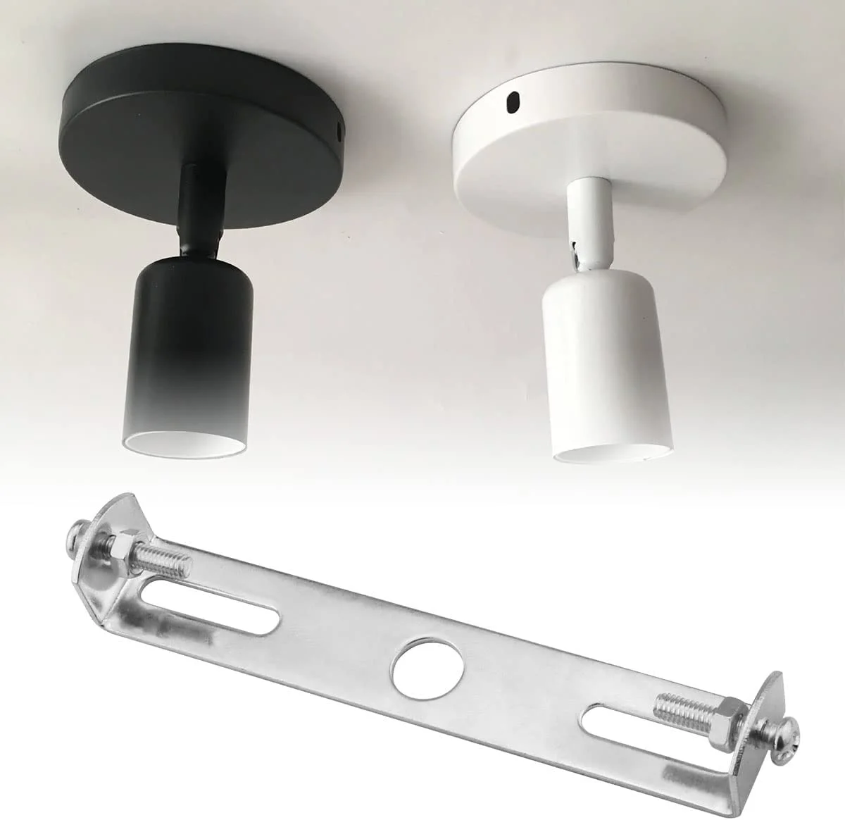 Silver metal 95mm ceiling rose strap bracket with screws and mounting hardware for ceiling lamp fixing installation