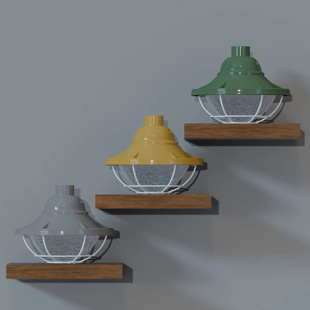 Industrial metal wire cage light with polished cast aluminium frame and rugged pipe-style design for 3/4 inch conduit installation