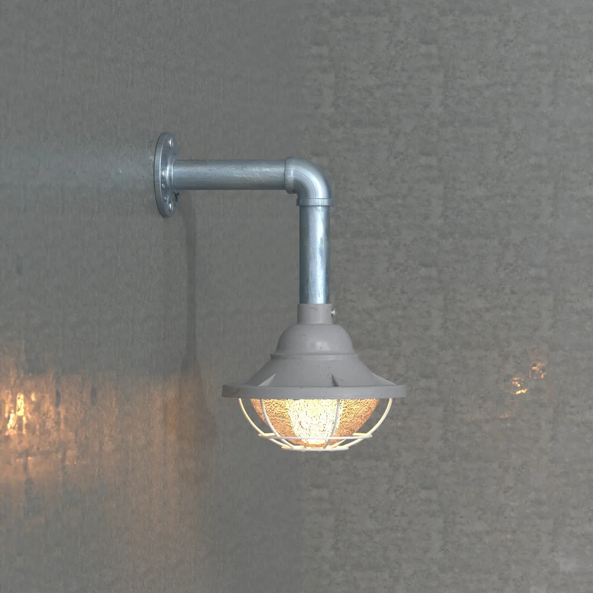 Industrial style ceiling light with polished metal wire cage and pipe frame compatible with 3/4 inch conduit pipe