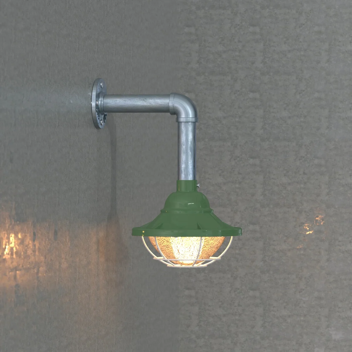 Industrial pendant light with polished metal wire cage and pipe-style frame designed for 3/4 inch conduit installation
