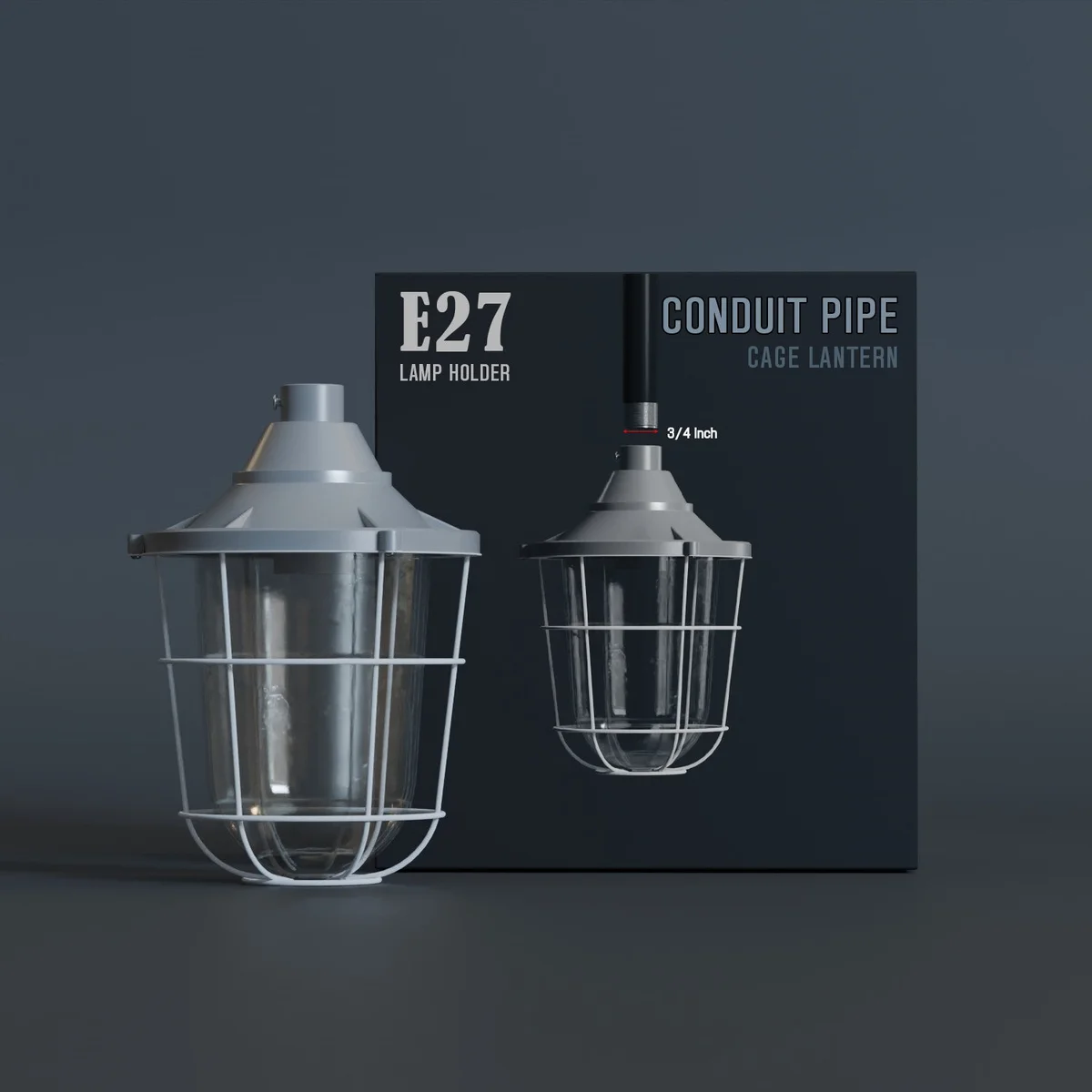 Green industrial wall light with frosted glass and metal cage, designed as a conduit pipe lantern for indoor or outdoor use