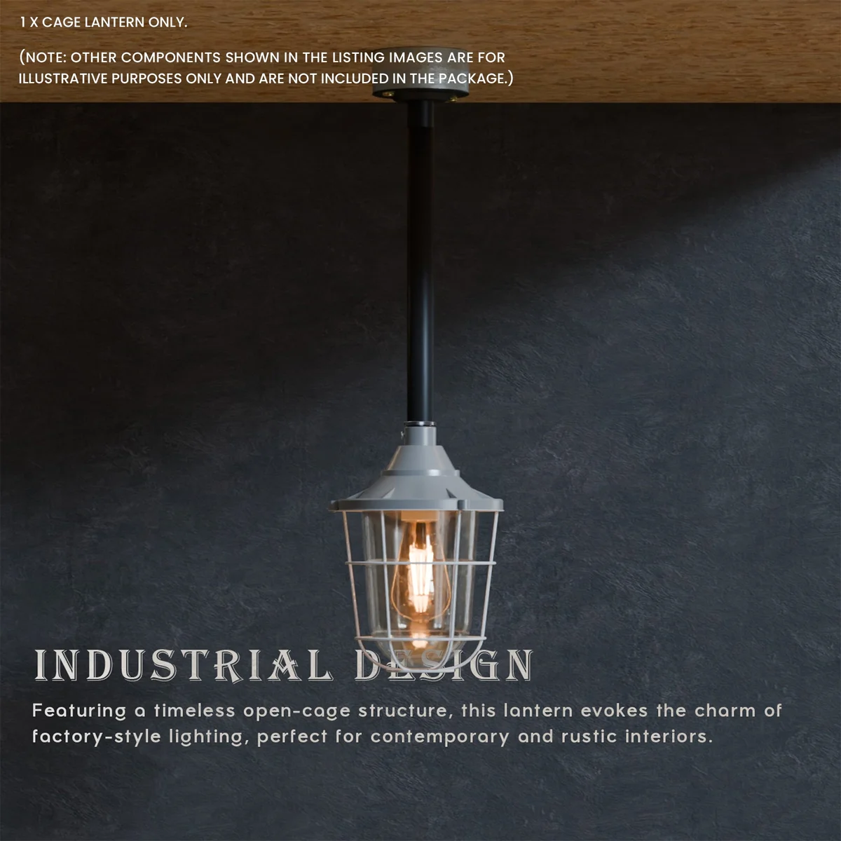 Green industrial wall light with frosted glass shade and metal cage, mounted on a wall with 3/4" conduit entry