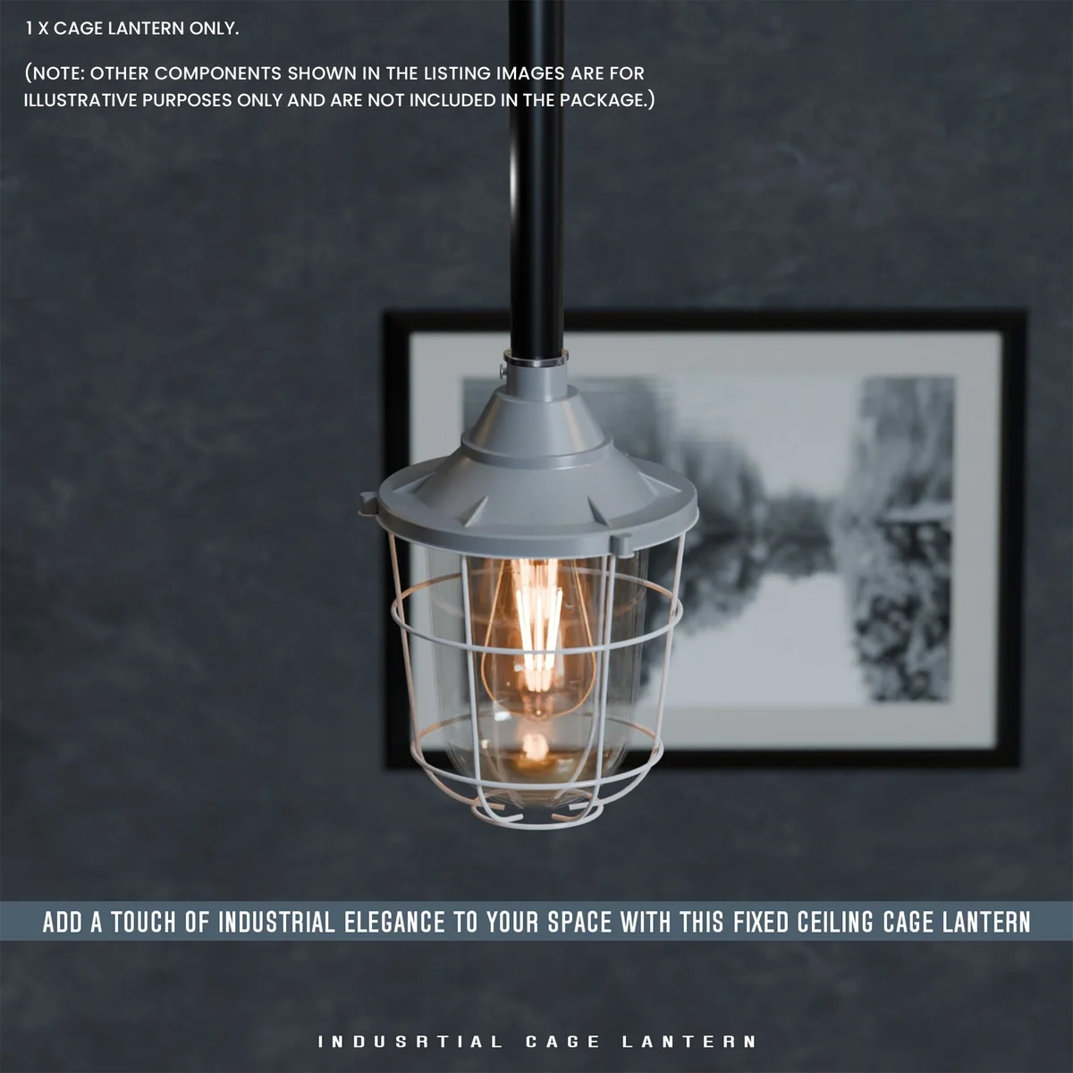 Green industrial wall light with frosted glass shade and metal cage, styled as a conduit pipe lantern on a white wall