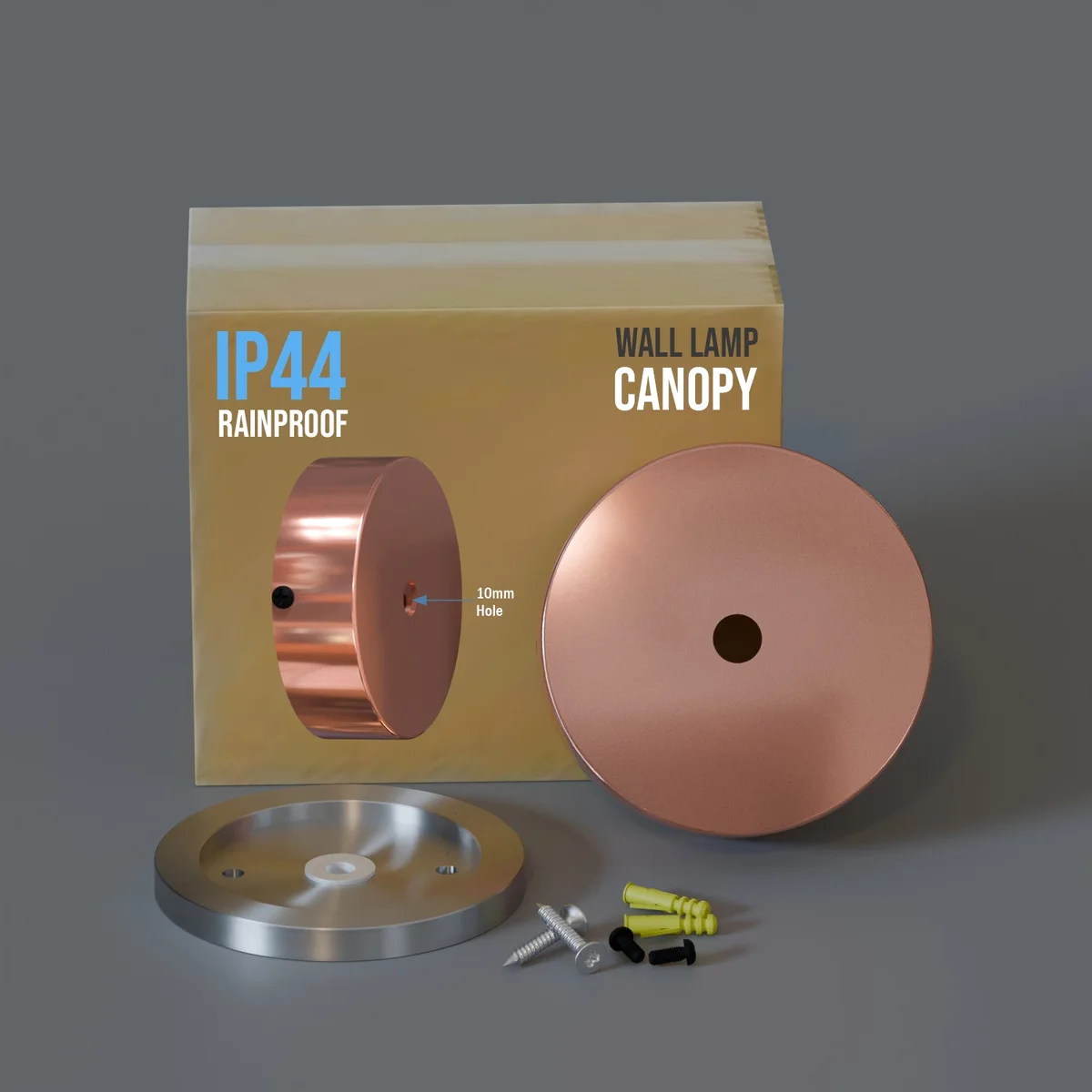 80mm metal rainproof ceiling rose with single outlet, industrial style, designed for outdoor and semi-outdoor use