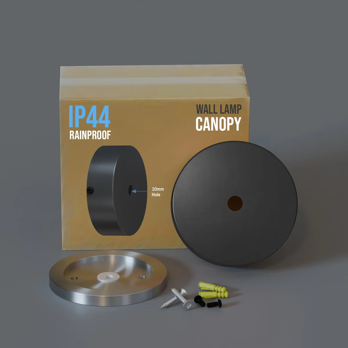 80mm metal industrial ceiling rose with rainproof single outlet, designed for outdoor and semi-outdoor use