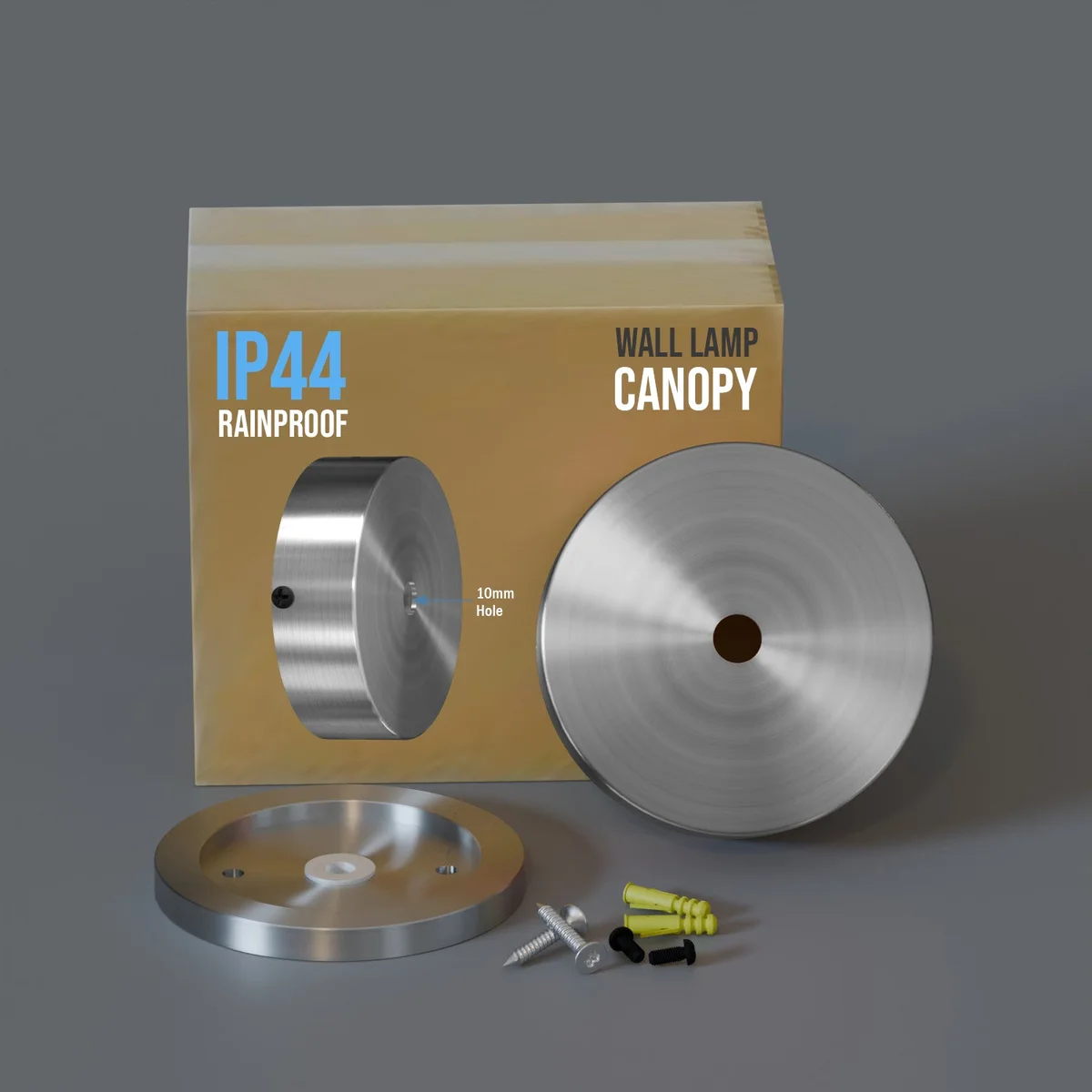 80mm metal rainproof ceiling rose with single outlet, industrial style, designed for outdoor use and water resistance