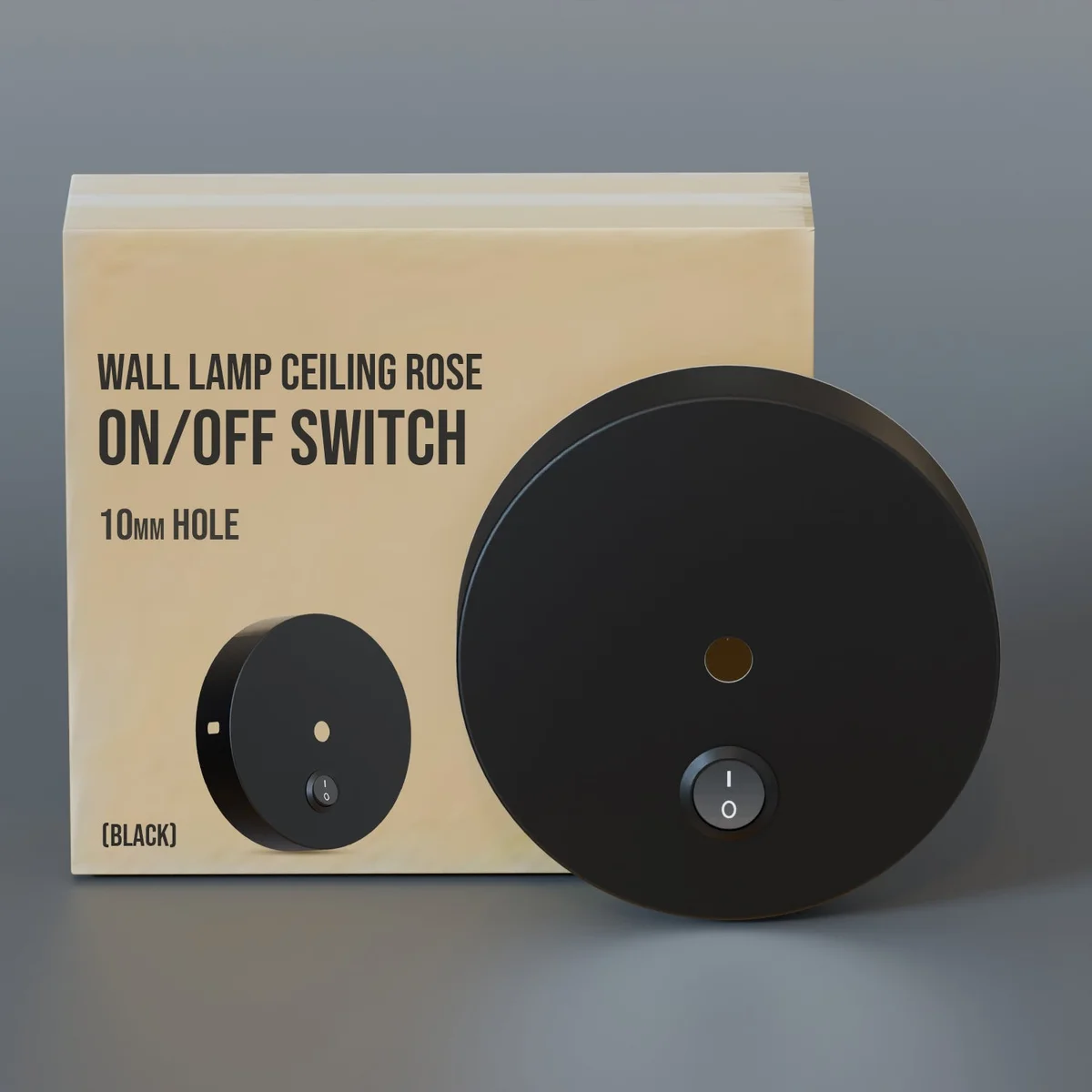 Metal switched ceiling rose with integrated on/off switch and cable hook hole for indoor wall or pendant lights