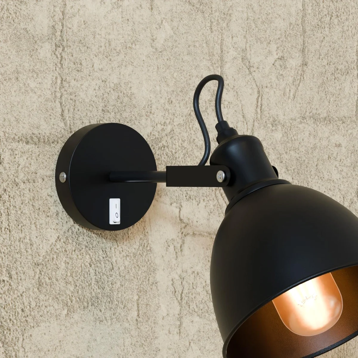 Switched metal ceiling rose with integrated on/off switch and cable hook hole for easy pendant or wall light installation