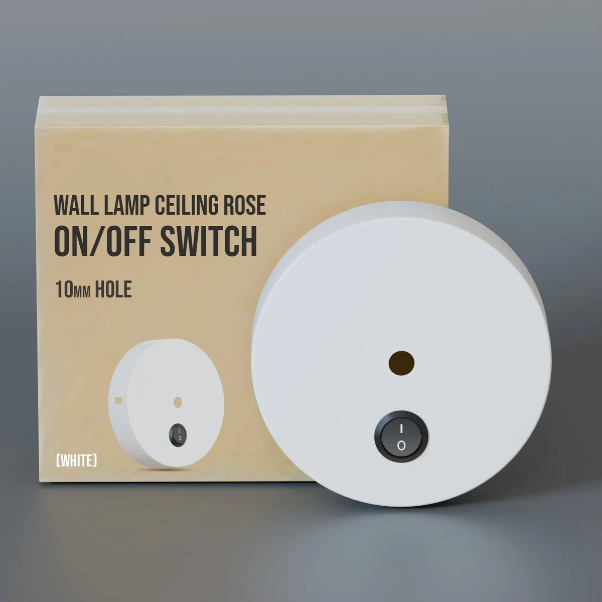 Metal hardwired ceiling rose with integrated switch and cable hook hole for indoor wall or pendant lighting fixtures