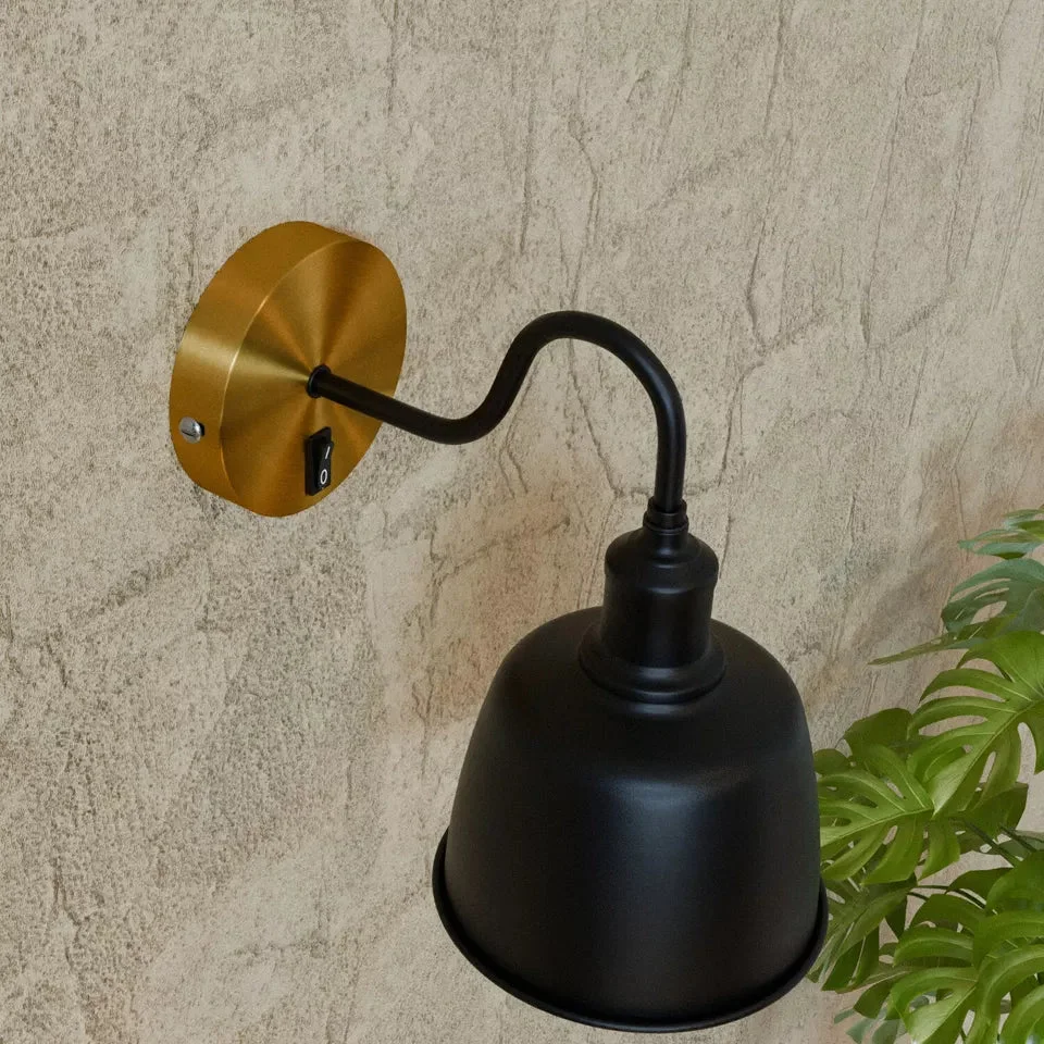 Metal switched ceiling rose with integrated switch and cable hook hole for easy hanging of wall lights or pendants