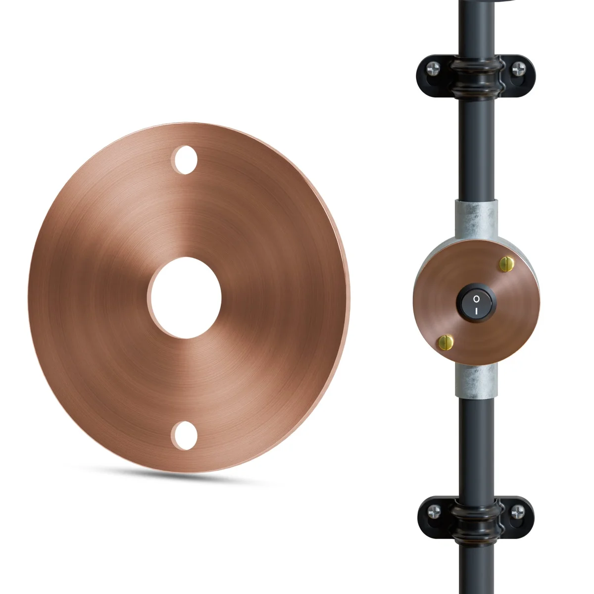 Matte black metal center hole conduit lid with 14mm hole, designed for 20mm conduit fittings, indoor/outdoor use