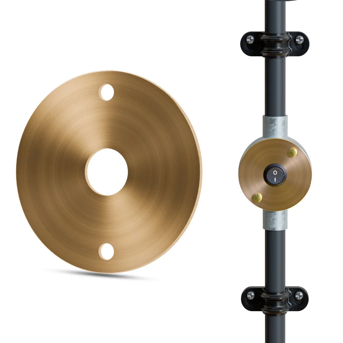 Matte black metal electrical conduit cover with 14mm center hole and 4mm side hole for 20mm conduit fittings