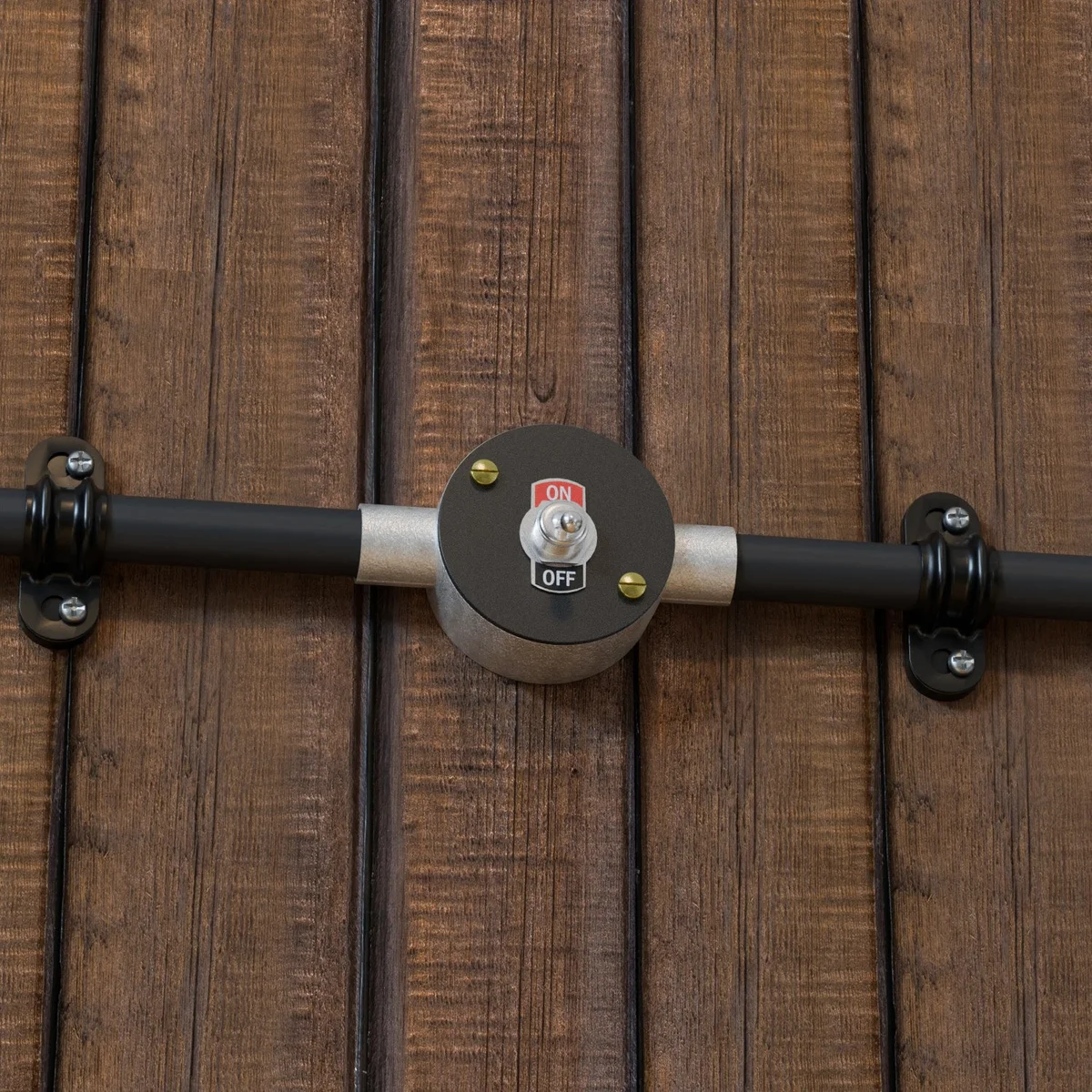 Matte black metal conduit box lid with 14mm center hole and 4mm side hole for 20mm conduit fittings