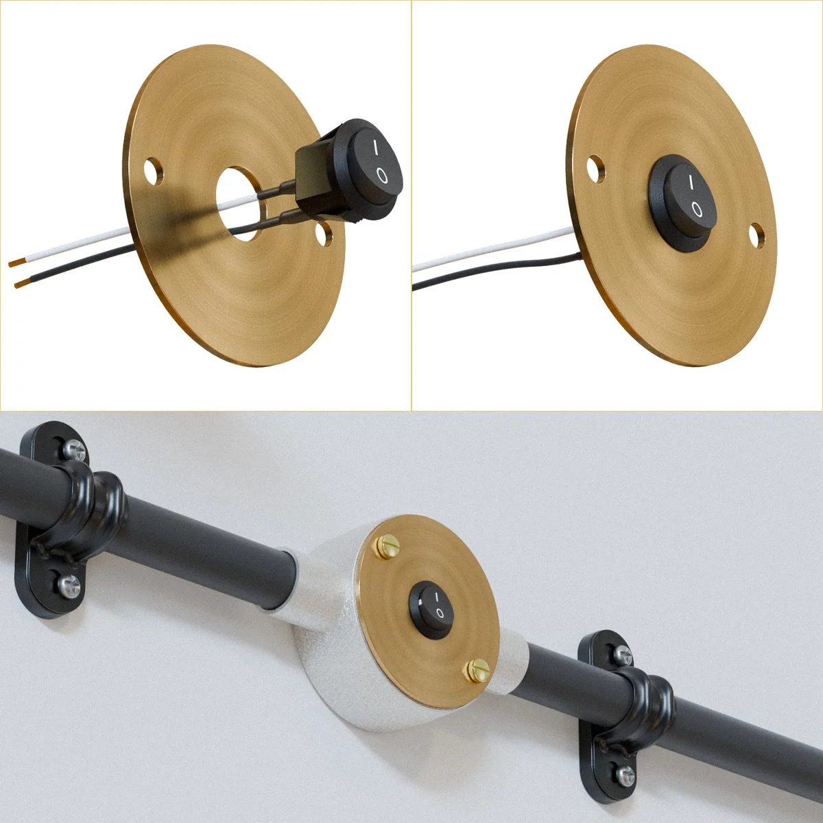 Matte black metal conduit box lid with 14mm center hole and 4mm side hole for 20mm conduit fittings installation