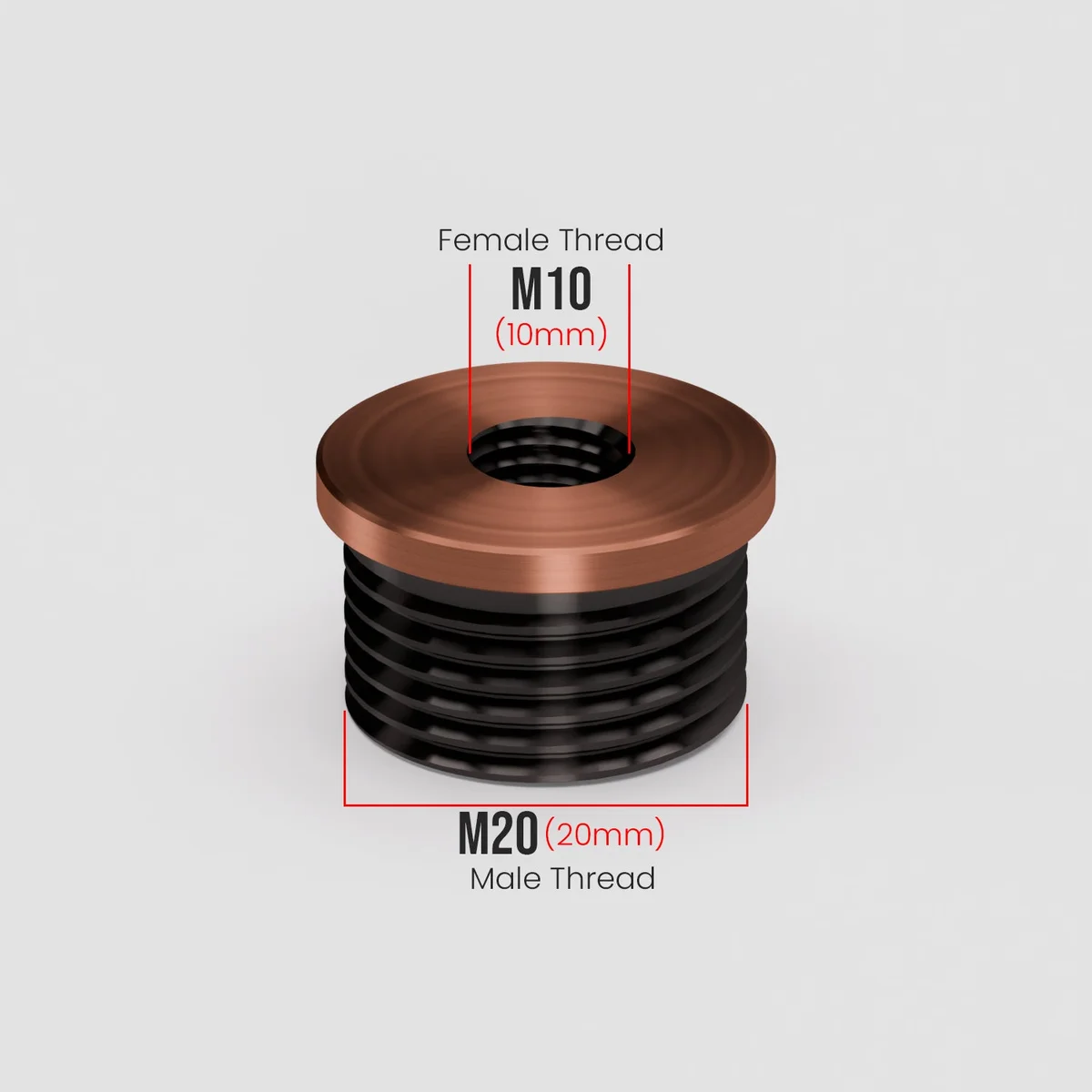Red metal M20 male to M10 female lighting pipe adaptor for secure conduit pipe connections in DIY projects