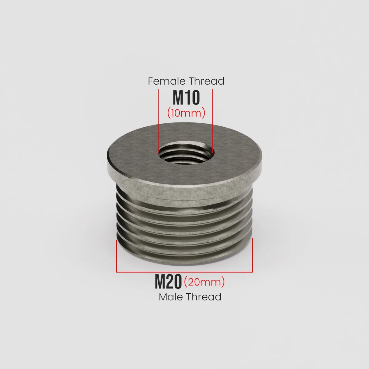 Red metal M20 male to M10 female DIY conduit pipe converter for secure threaded pipe connections