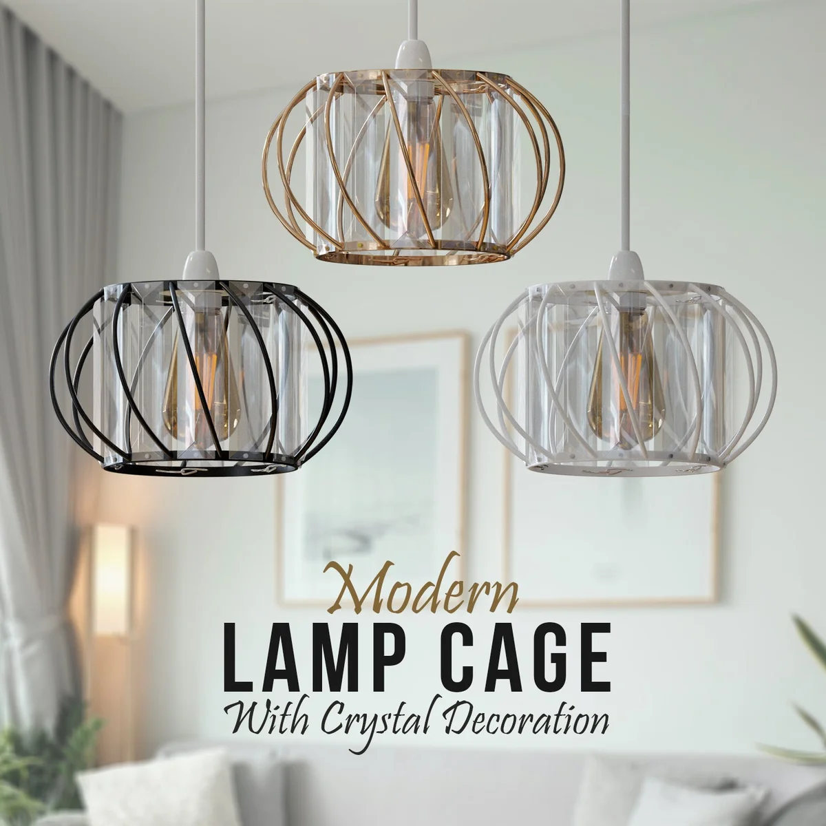 Modern crystal glass lamp with decorative metal frame ceiling light and open cage design, ideal for living rooms or bedrooms
