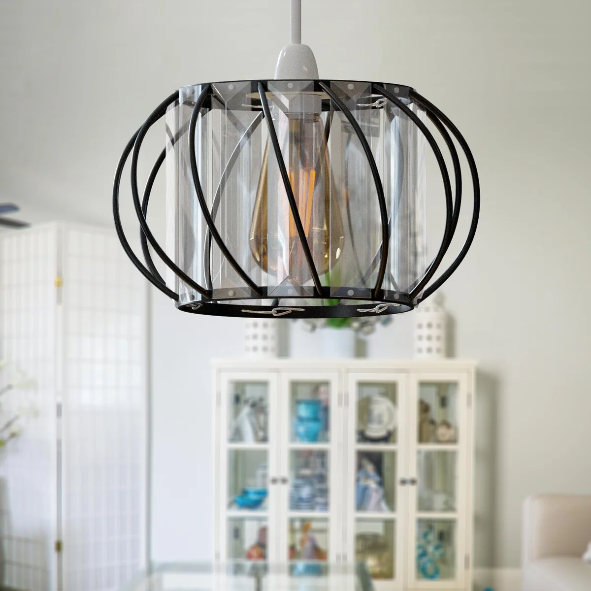 Modern crystal glass lamp cage ceiling light with metal frame and open design, ideal for living room ceiling light use