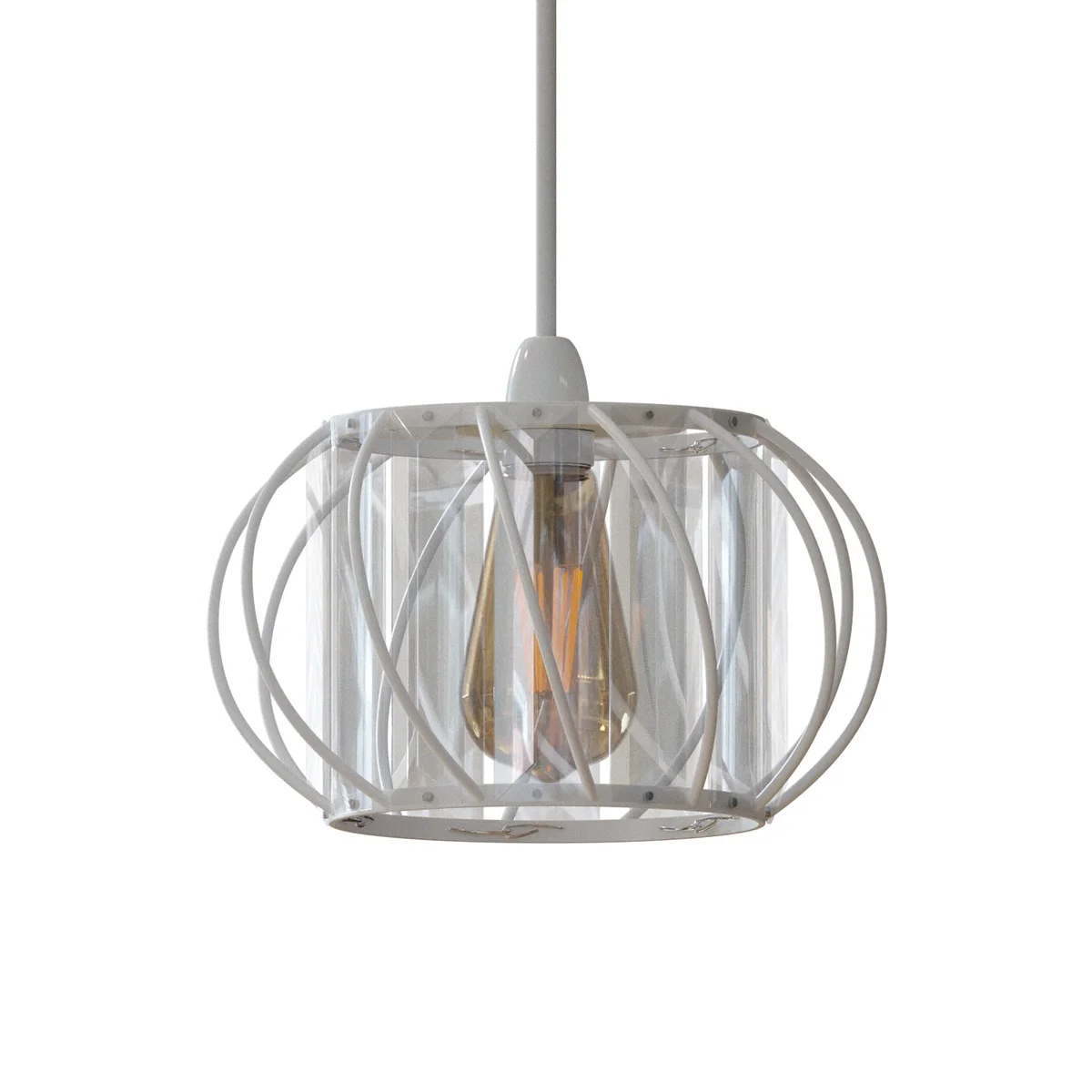 Modern crystal ceiling light with metal cage frame and clear crystal panels, ideal for living room or bedroom lighting