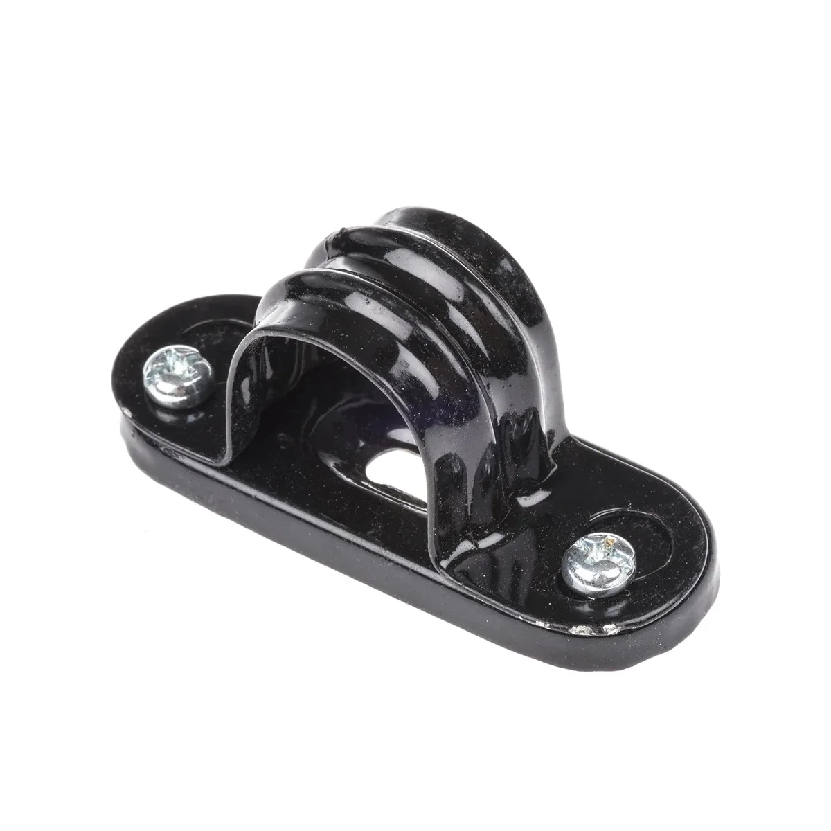 Set of metal conduit fittings including L connector, T connector, saddle mount, and threaded nipple on white background