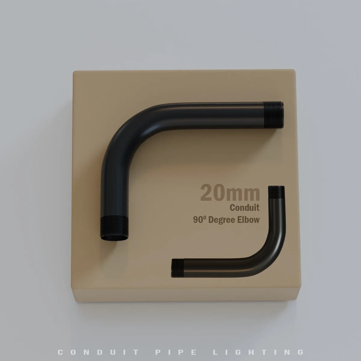 Black 20mm metal conduit fitting elbow with 90-degree angle and male thread for secure conduit pipe connection