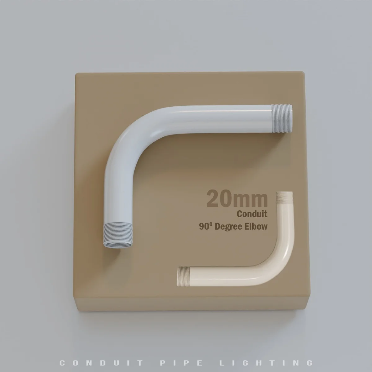 Black metal 20mm conduit elbow showing 90-degree bend with male thread for secure pipe connection