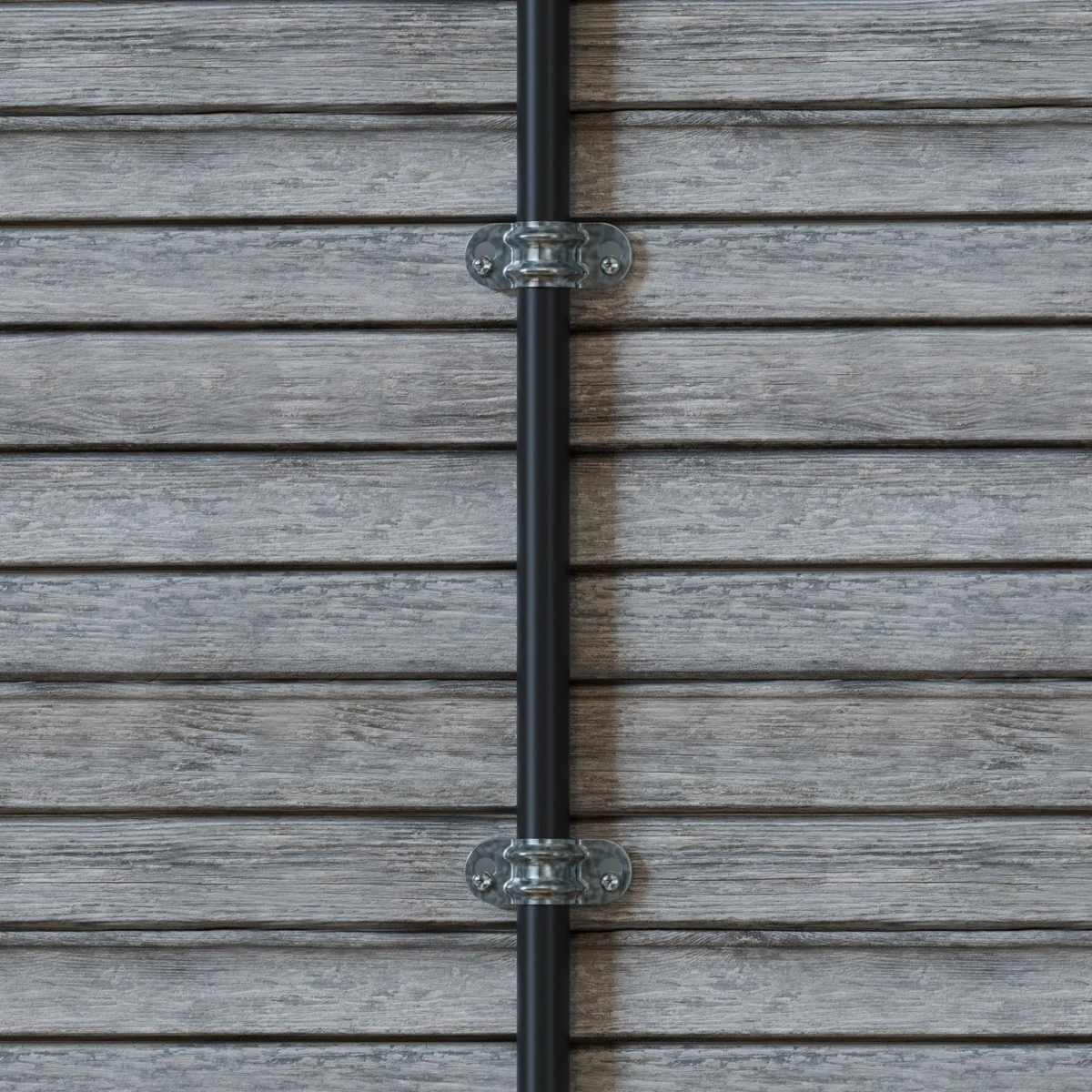 Black and silver metal conduit pipe mount showing 20mm distance saddle clip for secure pipe installation on walls
