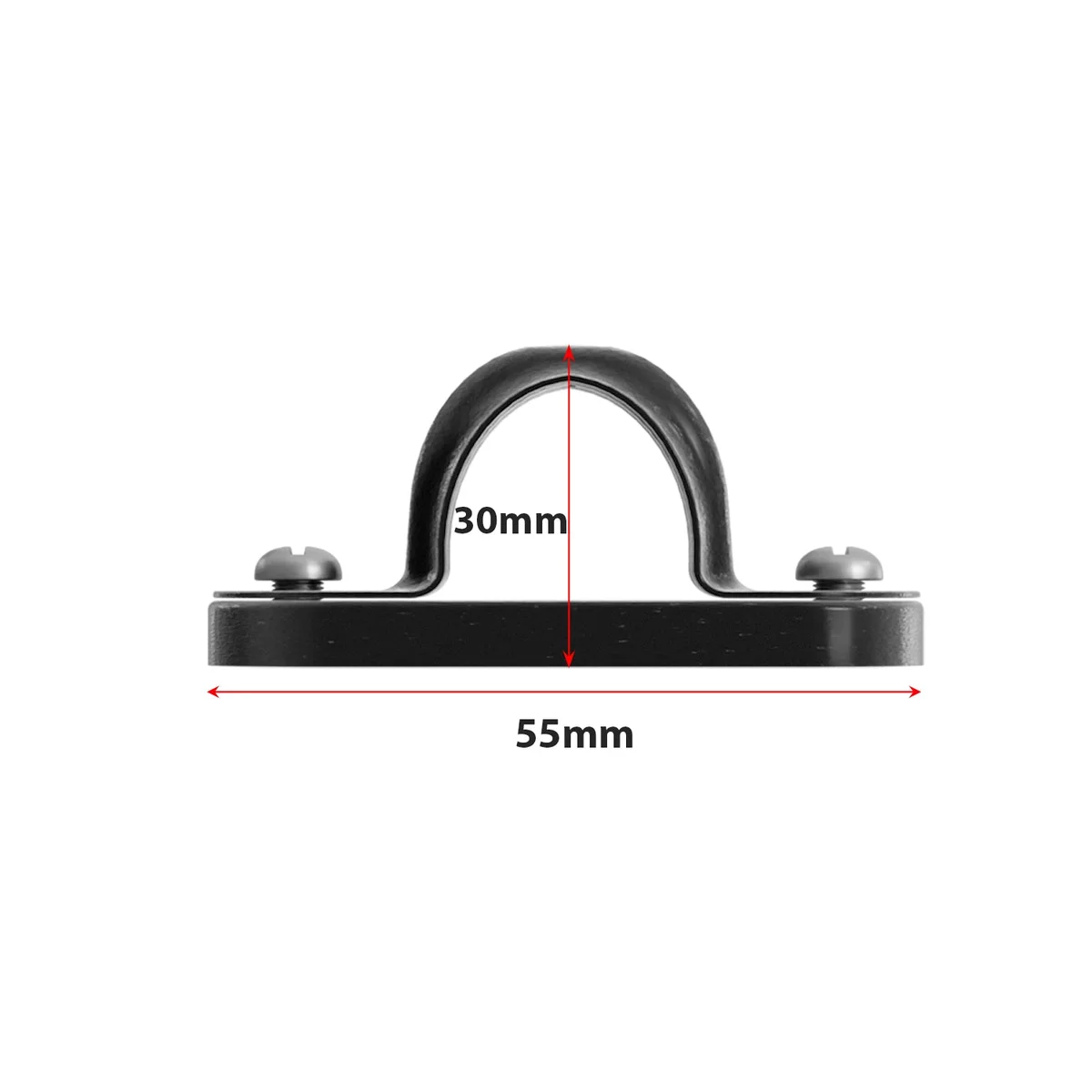 Black and silver 20mm conduit pipe saddle mount showing metal distance saddle clip with screw fittings on white background