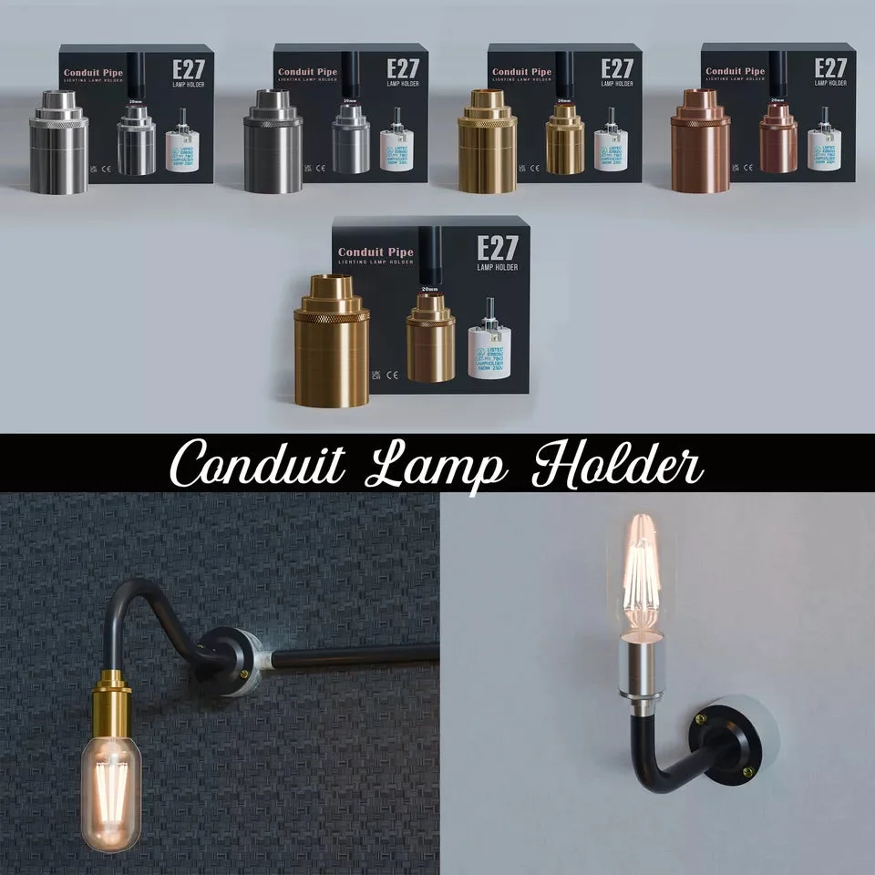 Metal lamp holder with 20mm E27 female thread, ceramic internal insulation, and soft-touch finish for indoor use.