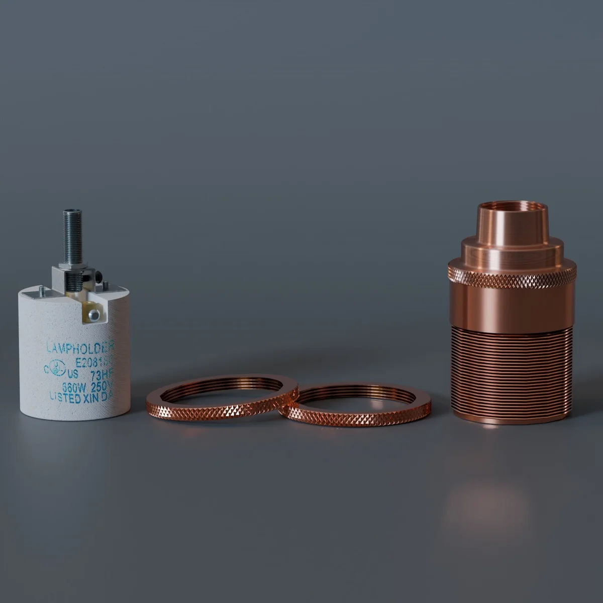 Metal 20mm E27 thread holder with ceramic insulation for safe indoor conduit lighting, compatible with E27 bulbs up to 60W