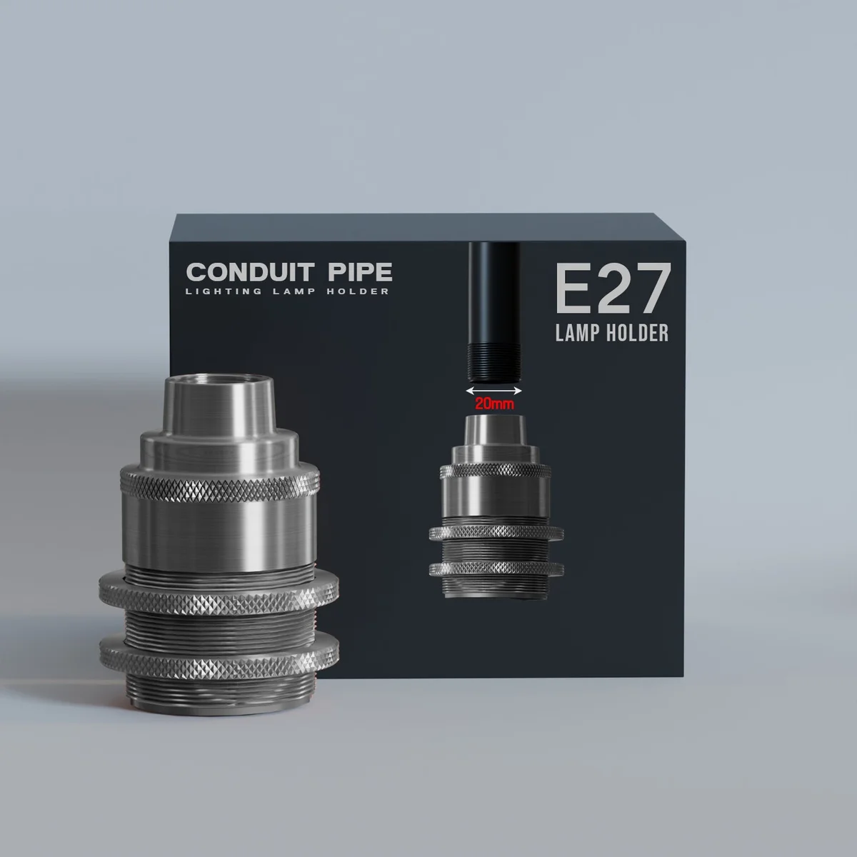 Metal 20mm E27 bulb holder with ceramic internal thread and soft-touch finish for indoor lighting use