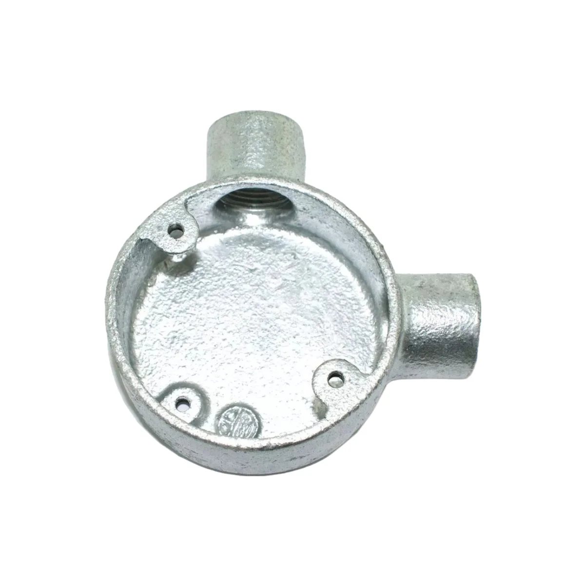 Galvanized steel electrical conduit terminal box with female threads for 1-way wiring connection, industrial style fitting