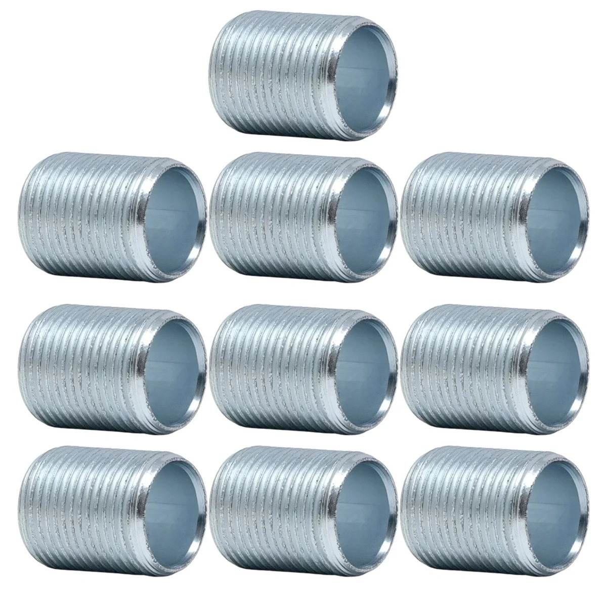 20mm conduit connector made of galvanized steel with full threading on a cylindrical hollow tube, corrosion-resistant finish