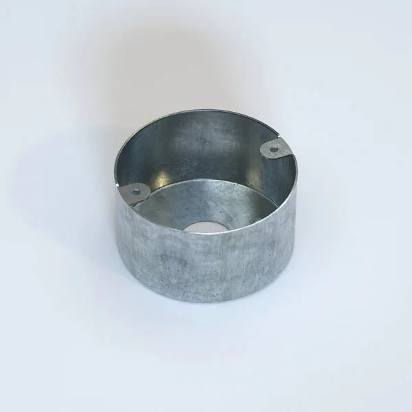 Galvanised metal conduit box with 20mm loop-in design, silver finish, and threaded entry for secure cable management