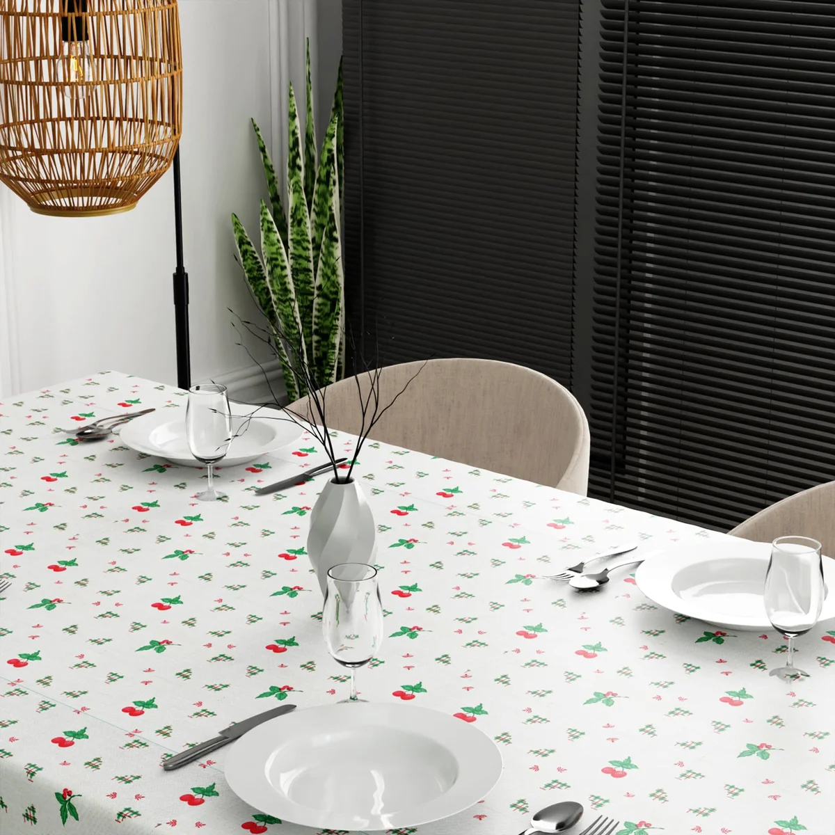Square 150cm washable tablecloth in modern style on a table, showing oil-resistant and easy-clean fabric texture