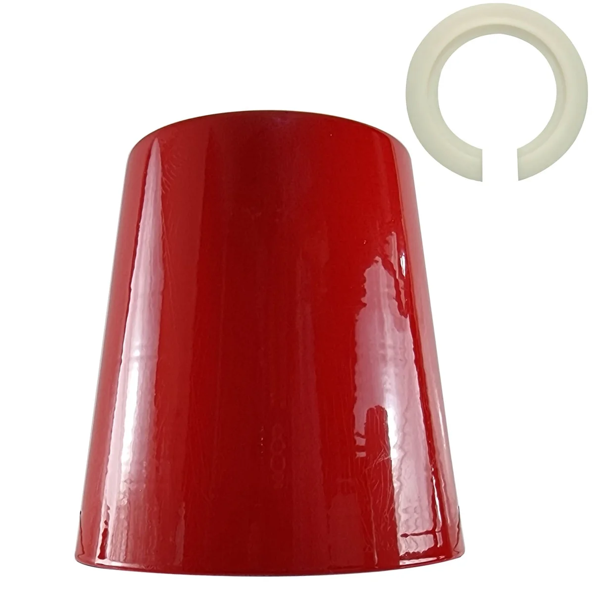 Gloss red vintage industrial metal easy fit pendant shade with white interior, 15cm wide, designed for quick ceiling installation