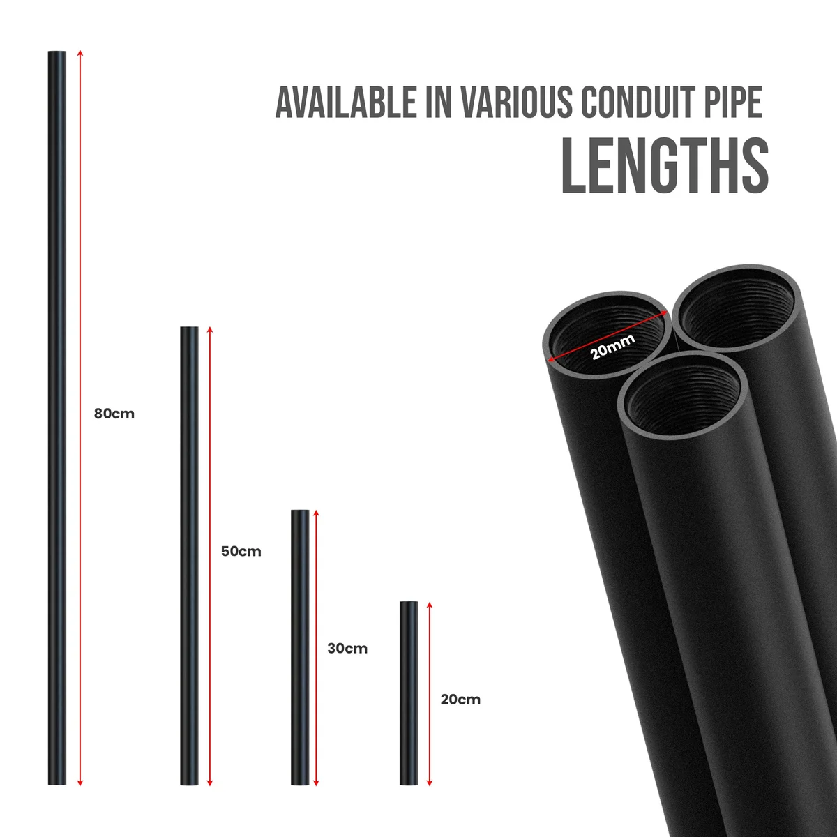 Black 20mm diameter metal conduit pipe fitting with female screw thread for lighting and décor installations