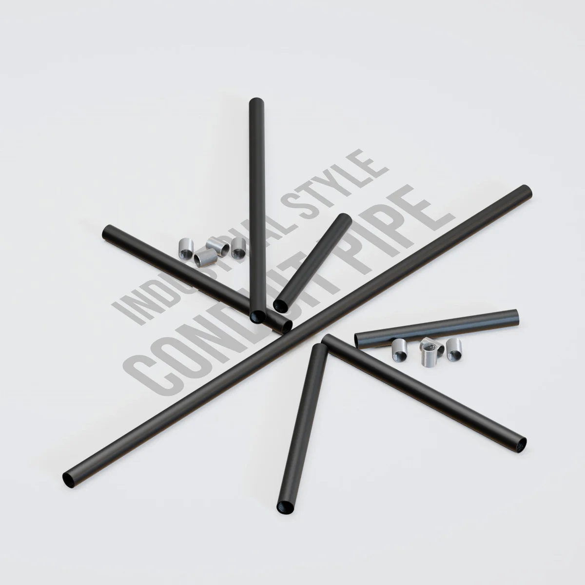 20mm diameter black steel retro style conduit pipe with female screw thread for lighting and décor fittings